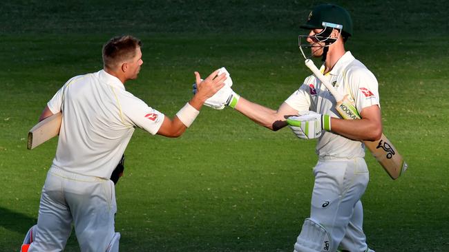 It seems an eon ago, but David Warner and Cameron Bancroft were once building a solid partnership at the top of the Aussie order. Picture: AAP