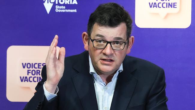 Premier Dan Andrews announced on Friday Victorian professional athletes must have their first Covid-19 vaccine dose by October 15. Picture: Ian Currie