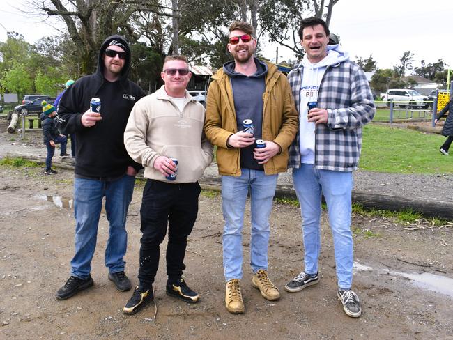 West Gippsland league grand final match 2024 — Phillip Island Bulldogs V Nar Nar Goon "The Goon" Football Club at Garfield Recreation Reserve on September 14, 2024: Wally Wallace, Richard Martin, Dalton Lawrie and Brayden Browne. Picture: Jack Colantuono