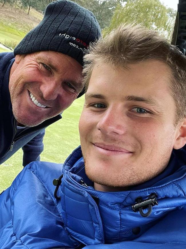 Jackson Warne and his father Shane. Picture: Instagram