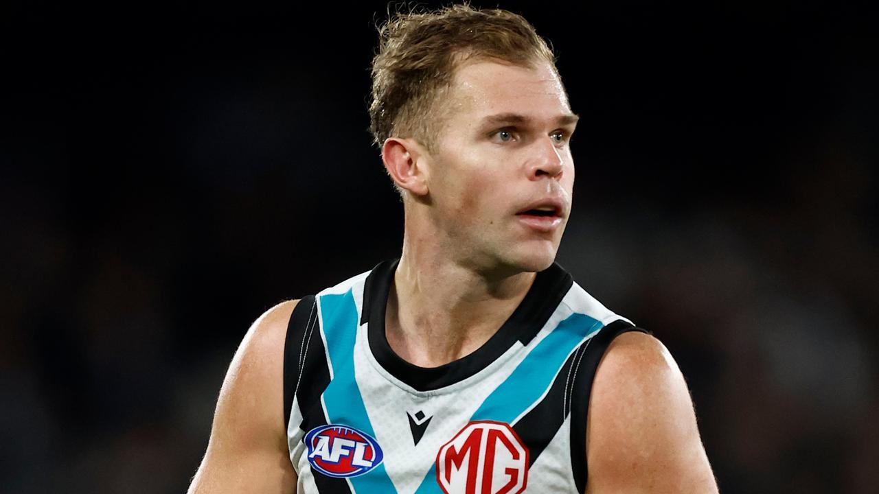 MELBOURNE, AUSTRALIA - JULY 26: Dan Houston of the Power in action during the 2024 AFL Round 20 match between the Carlton Blues and the Port Adelaide Power at Marvel Stadium on July 26, 2024 in Melbourne, Australia. (Photo by Michael Willson/AFL Photos via Getty Images)