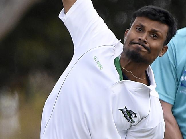 Udara Ranasinghe in action during the DVCA Cricket match between Old Paradians and Heidelberg in Bundoora, Saturday, Nov. 3, 2018. Picture: Andy Brownbill