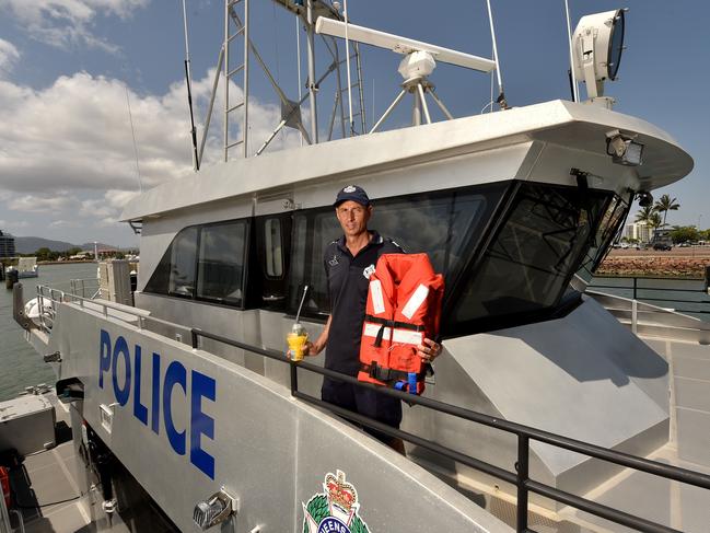 Sergeant Matthew Pegg from the Townsville Water Police aboard the Brett Irwin. Picture: Evan Morgan