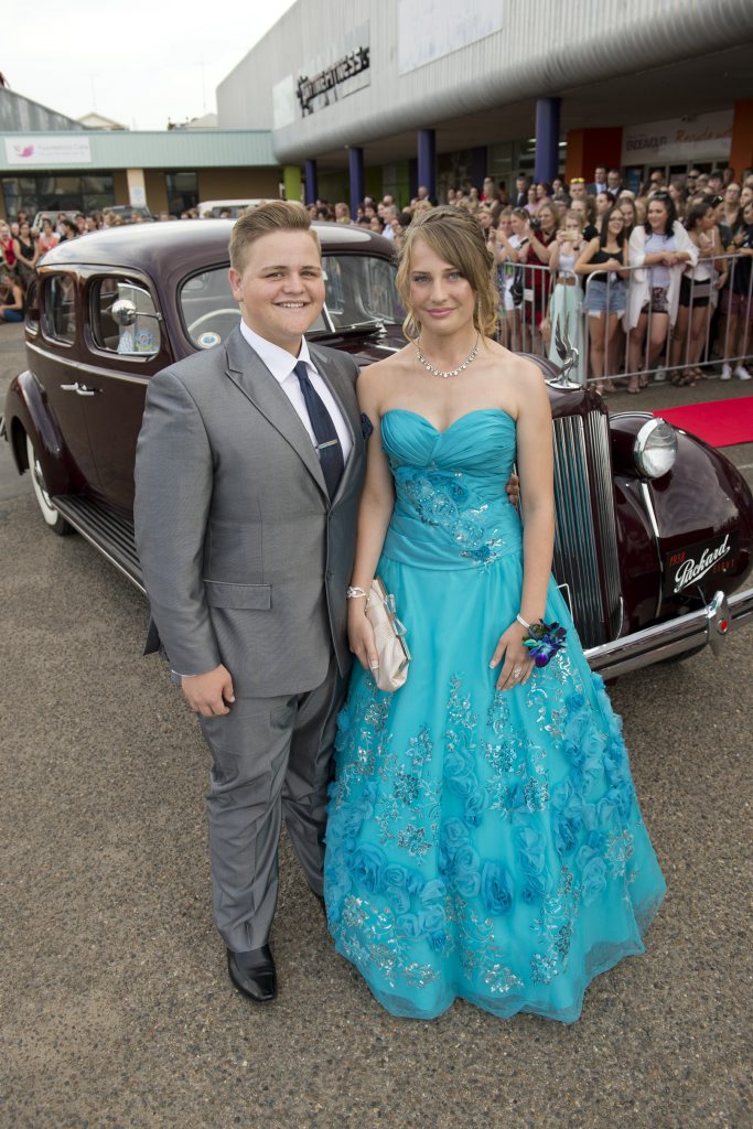 Matt Klaassen and Annalise Russell arrive in a 1938 Packard. Picture: Kevin Farmer