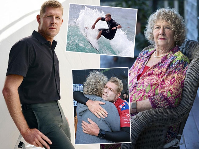 Mick Fanning, left and his mum and manager, Liz Osborne.Pictures>