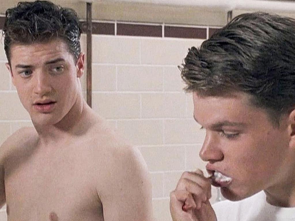 Brendan Fraser reveals he and Matt Damon were naked in the shower scene in School Ties.