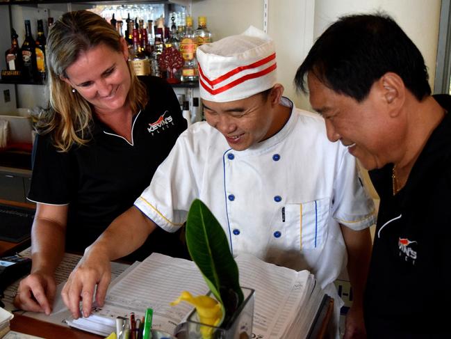 Former Kevin's Place partners Kelly Ah Wang, chef Ben Li and founder Kevin Lian. Photo: Louise Starkey / Daily Mercury