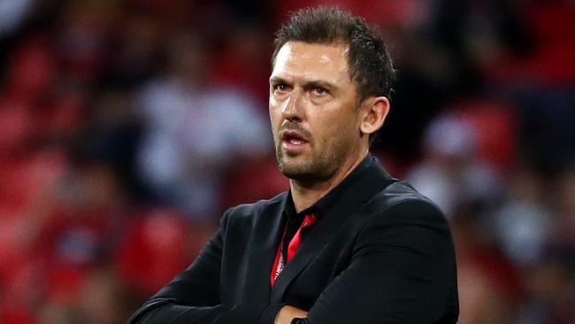 Tony Popovic reacts after his side gifted the Mariners the equaliser. Picture: Gregg Porteous