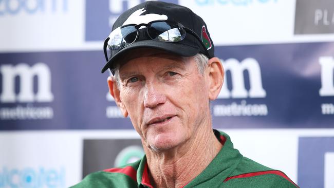 SYDNEY, AUSTRALIA - DECEMBER 04: New South Sydney Rabbitohs Coach Wayne Bennett speaks to the media during a NRL press conference at Redfern Oval at Redfern Oval on December 4, 2018 in Sydney, Australia. (Photo by Mark Kolbe/Getty Images)