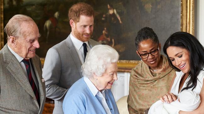 The Queen met her eighth great-grandchild on Wednesday with Prince Philip and Doria Ragland also in attendance. Picture: Chris Allerton/Sussexroyal/Duke and Duchess of Sussex/AFP