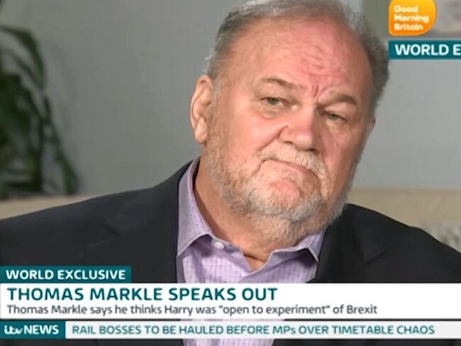 Meghan’s estranged father, Thomas Markle, pictured mid-interview with Good Morning Britain. Picture: ITV