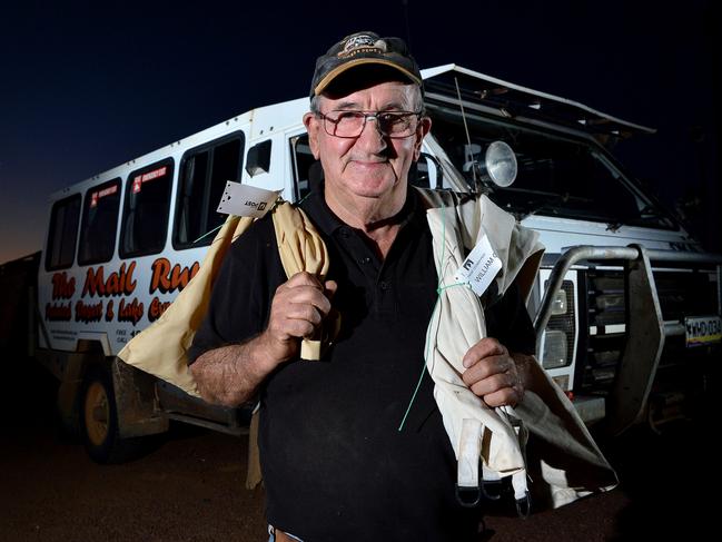 Outback postman Peter Rowe stops off in William Creek for dinner on his return to Coober Pedy. Peter travels a 600km round trip from Coober Pedy twice a week to deliver mail and other goods to stations and towns along the way. He also offers tours to the public 'The Mail Run' who can join him on his route.Picture: Bianca De Marchi