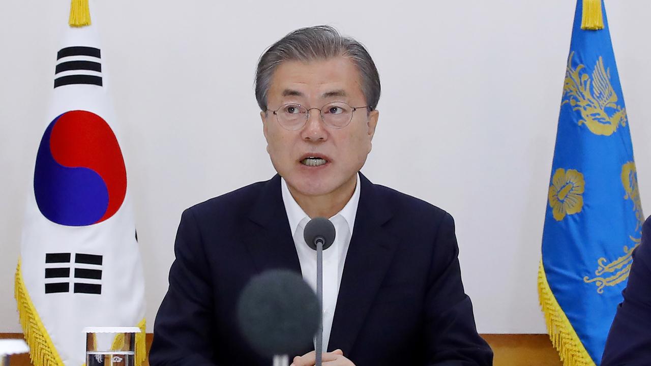 South Korean President Moon Jae-in took aim at Tokyo’s decision to restrict exports of hi-tech materials to Seoul. Picture: Bae Jae-man/Yonhap via AP