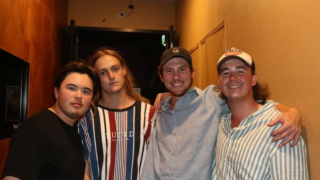 L-R Patrick Kreiser, James McBryde, Heath Bolt and Jack Rewald at Zodiac Nightclub.Photo Liam Fahey / Morning Bulletin