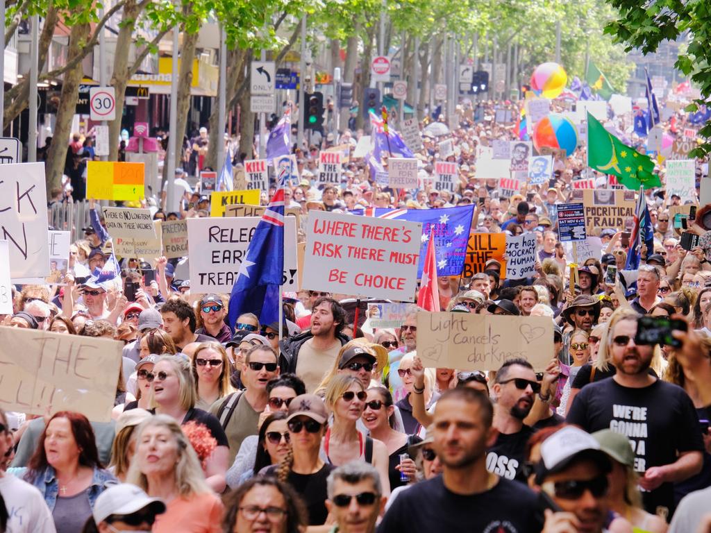 Thousands took to the streets and many chanted to sack Premier Daniel Andrews Picture: NCA NewsWire / Luis Ascui