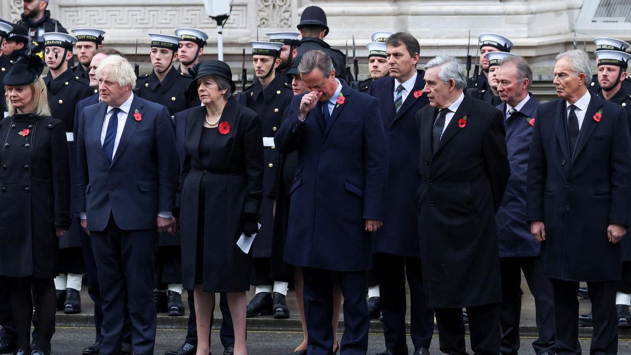 David Cameron among a line of former prime ministers at Sunday’s Remembrance ceremony. Picture: Toby Melville/Getty Images