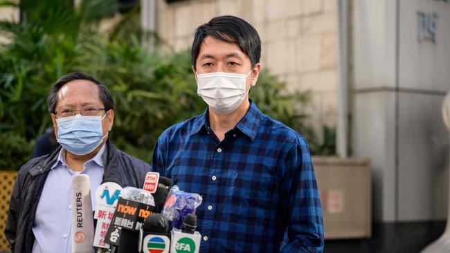 Ted Hui Chi-fung, right, accompanied by veteran pro-democracy politician Albert Ho, left, speaking to the media in 2020. Picture: AFP