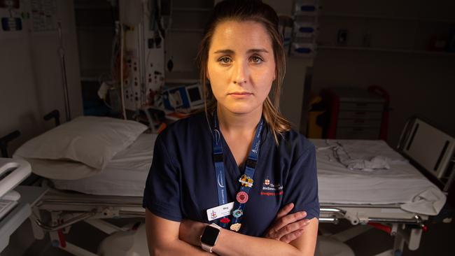 Nurse Meaghan McKernan says uncontrolled aggression is so frequent. Picture: Jason Edwards