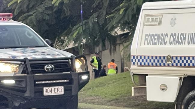 Emergency crews rushed to the George L Vickers bridge at Marian after a ute carrying three women and three dogs left the road and crashed down a 10m embankment and into mangroves. Picture: Janessa Ekert