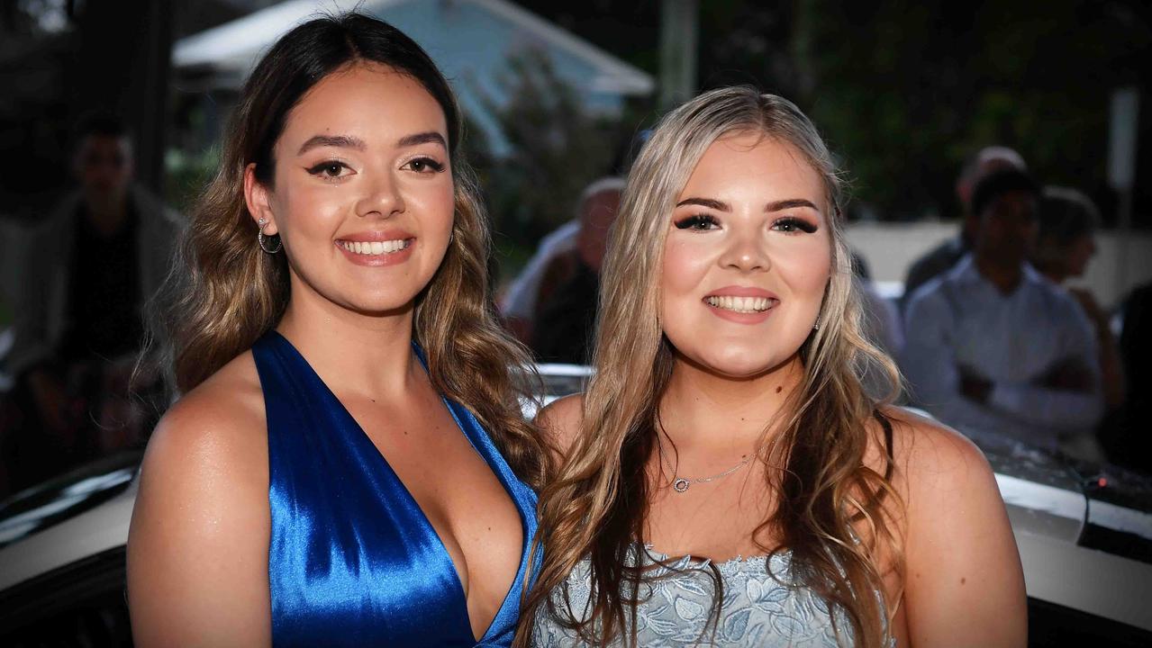 Allanah and Jasmine at Caloundra State High School formal. Picture: Patrick Woods.