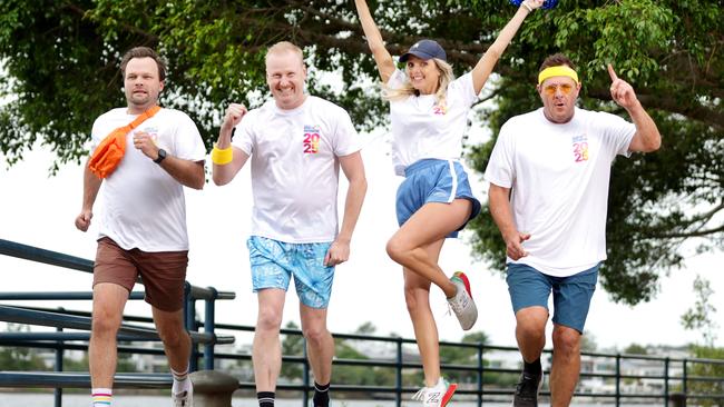 Radio hosts Mitch Lewis, David “Luttsy” Lutteral, Ash Bradnam and Nikki Osborne are swapping the studio for sneakers as official ambassadors for this year’s Bridge to Brisbane. Photo: Steve Pohlner