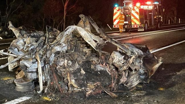 The horrific aftermath of the fatal crash between a truck and a car near Bordertown. Picture: Jeff Anderson, First On Scene Media