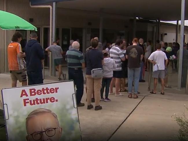 Long lines also formed at a polling station in Lilley. Image: Channel 9.