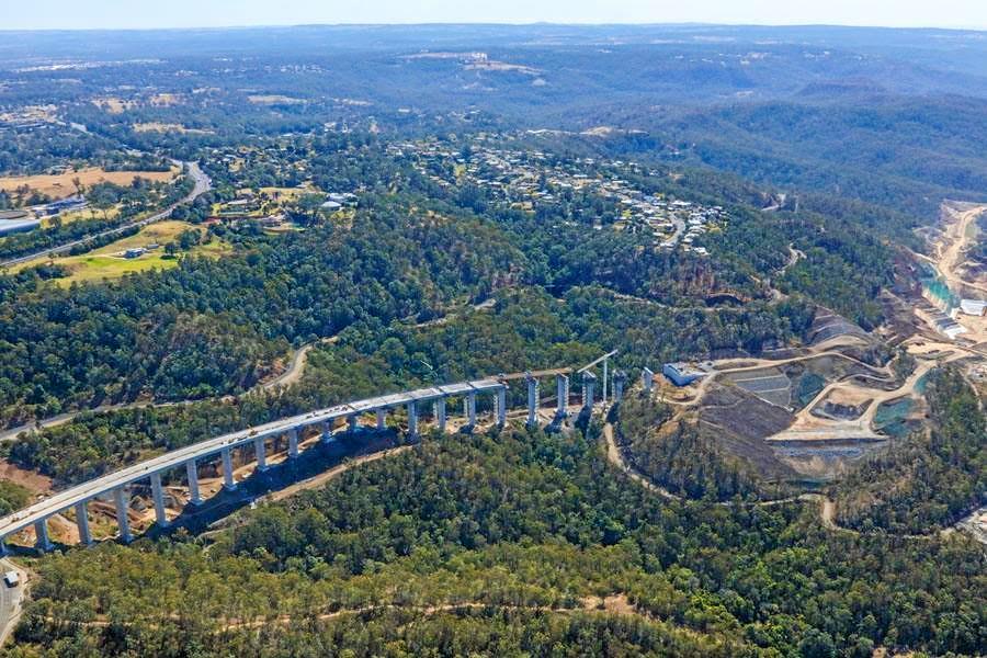 MILESTONE REACHED: The Toowoomba Second Range Crossing viaduct is now halfway done. Picture: Above Photography PTY LTD