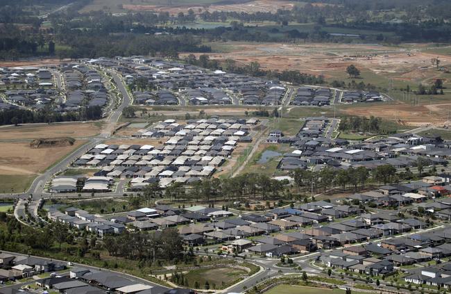 Aerial photos of the new housing estate Gregory Hills. Picture: Jonathan Ng