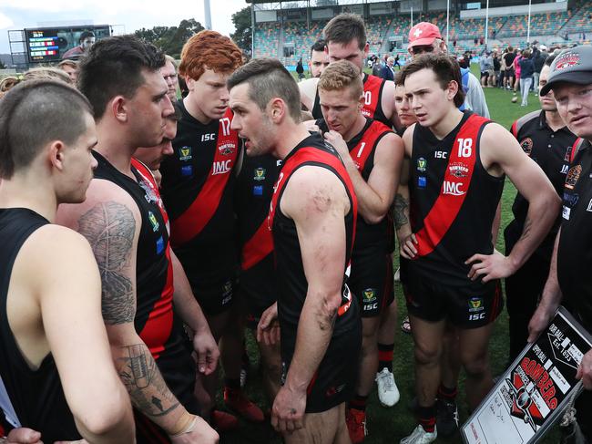 Football. Tasmanian State League – gathering at huddles has been banned for the start up of all football across Tasmania. Picture: NIKKI DAVIS-JONES