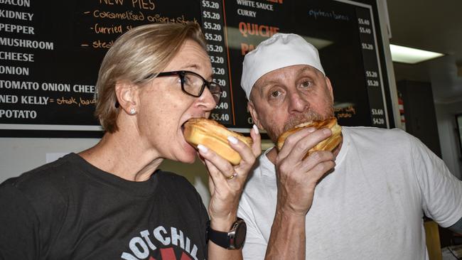 Proserpine Pies and Pastries owners, husband and wife team Kim Hogan and Colin Hogan. Picture: Kirra Grimes
