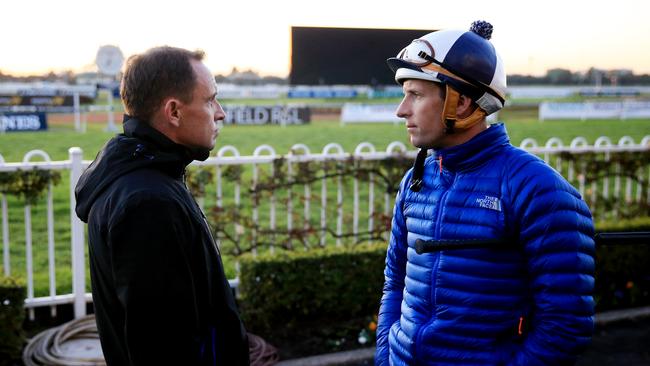 Chris Waller and Hugh Bowman are happy with Winx’s progress this campaign. Picture: Mark Evans
