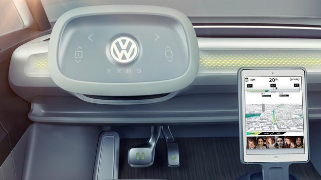 Concept versions of Volkswagen’s ID Buzz feature an odd steering wheel.