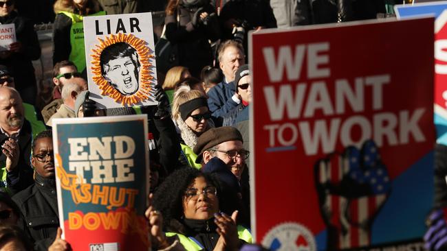 Hundreds of federal workers and contractors rally against the partial federal government shutdown in Washington, DC. Picture: AP