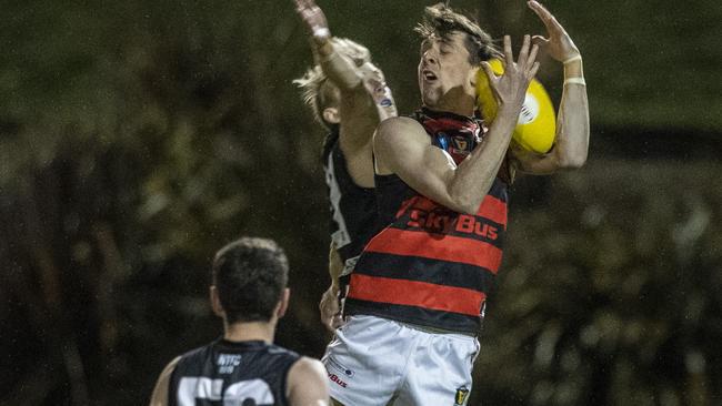 TSL: Glenorchy vs. Lauderdale, KGV: Lauderdale's Josh McGuinness takes a strong overhead mark. Picture: LUKE BOWDEN