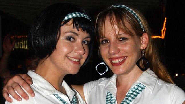 Elissa Jenkins and Cara Gillman on Flinders Street East Pic Bryan Lynch AD236003