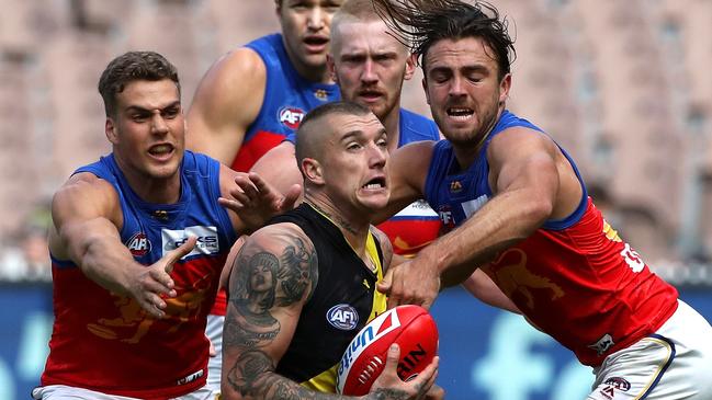 Dustin Martin and the Tigers will take on Brisbane in a potential top four blockbuster. Pictures: AAP