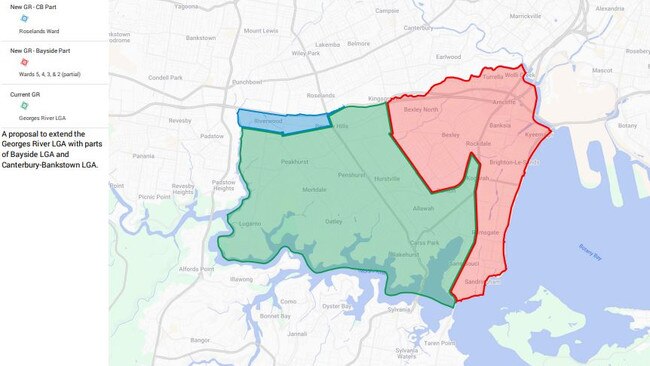 New proposed boundaries for Georges River Council. Picture: Georges River Council