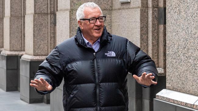 Mike Sheahan arrives at the mediation session. Picture: Jake Nowakowski