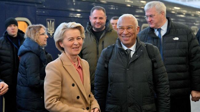 President of the European Commission Ursula von der Leyen (L) and President of the European Council Antonio Costa in Ukraine. Picture: AFP