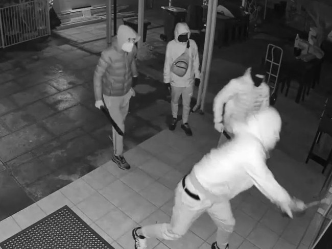 CCTV footage of  northeastern-suburbs home  being raided by a gang of balaklava-clad men armed with machetes, baseball bats and possibly guns. on August 17 2024