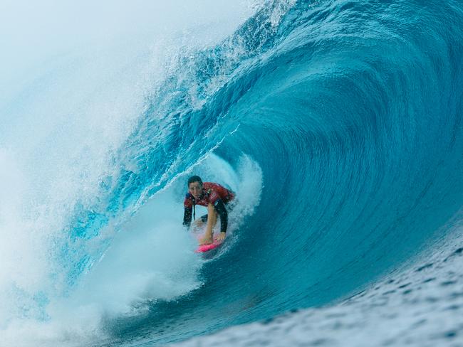 TEAHUPO'O, TAHITI, FRENCH POLYNESIA - MAY 29: Two-time WSL Champion Tyler Wright of Australia surfs in Quarterfinal 4 of the SHISEIDO Tahiti Pro on May 29, 2024, at Teahupo'o, Tahiti, French Polynesia. (Photo by Ed Sloane/World Surf League)