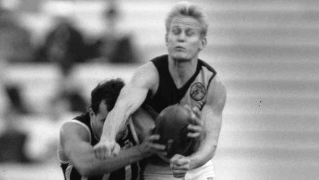 Nick Chigwidden in action for Glenelg against Port’s George Fiacchi.