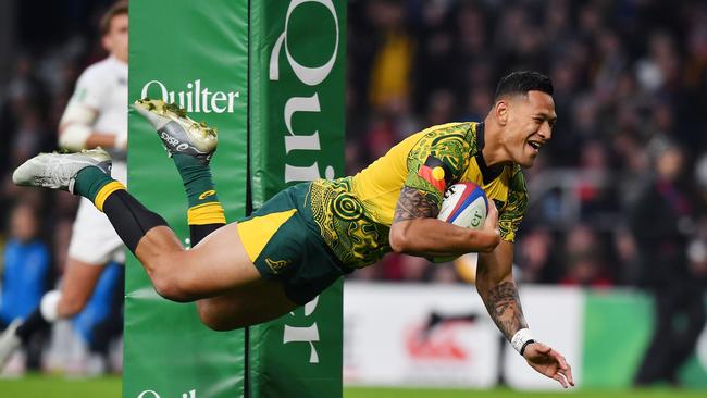 Israel Folau in action for Australia against England.