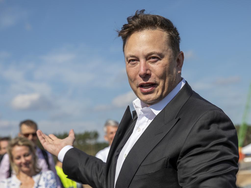 Elon Musk at the site of a future Tesla Gigafactory in Berlin. Toyota’s president has likened Tesla’s highly valued but low producing manufacturing operations as being a recipe in need of a kitchen and a chef. Picture: Maja Hitij/Getty Images.