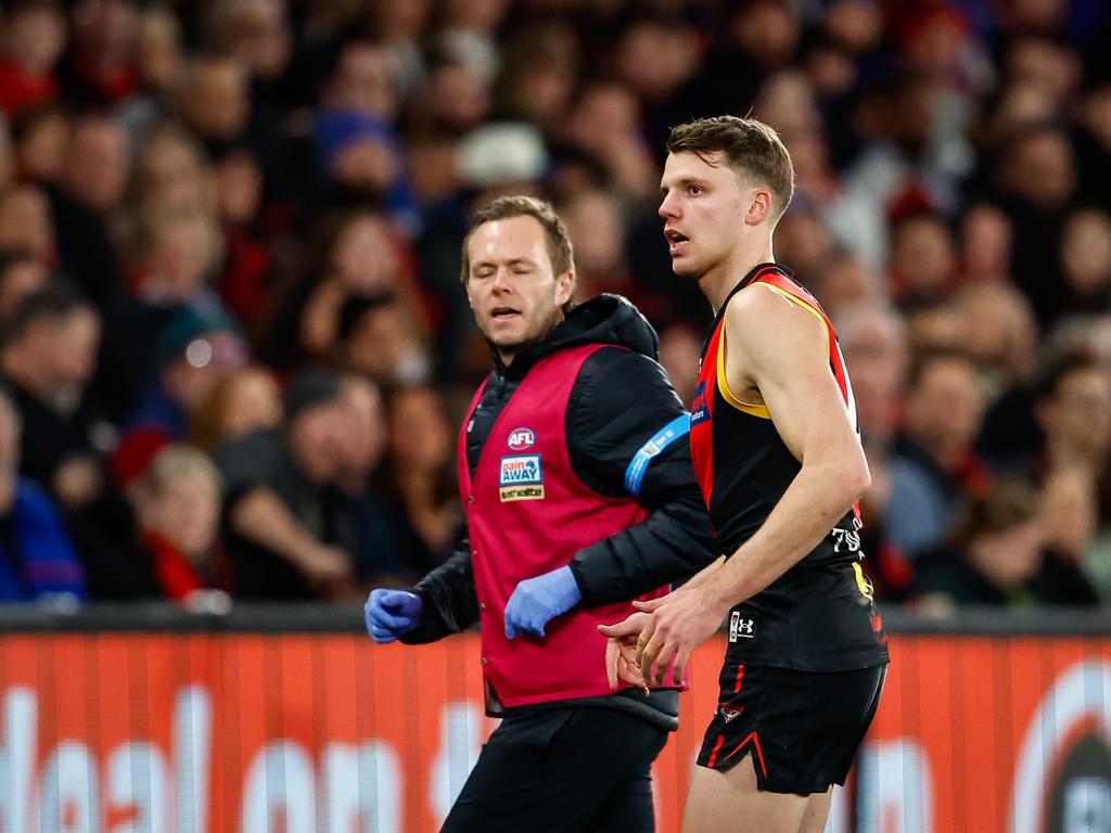 Jordan Ridley’s injury leaves a defensive hole for the Bombers. Picture: Getty Images