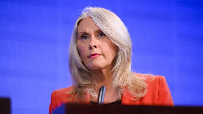 Tracey Spicer speaks at the National Press Club in Canberra last Wednesday. Picture: Rohan Thomson