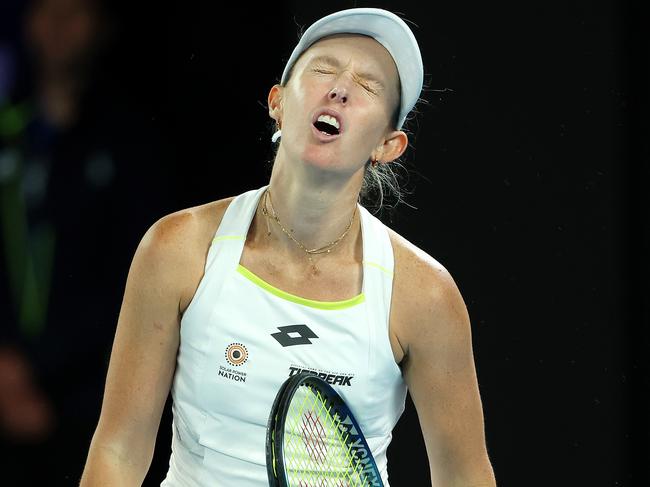 MELBOURNE, JANUARY 19, 2024: 2024 Australian Open Tennis. Storm Hunter reacts against Barbora Krejcikova during their third round match on Rod Laver Arena. Picture: Mark Stewart