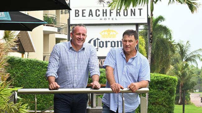 Endeavour Group chief executive Steve Donohue and long-time Beachfront owner and NT businessman Doug Sallis.