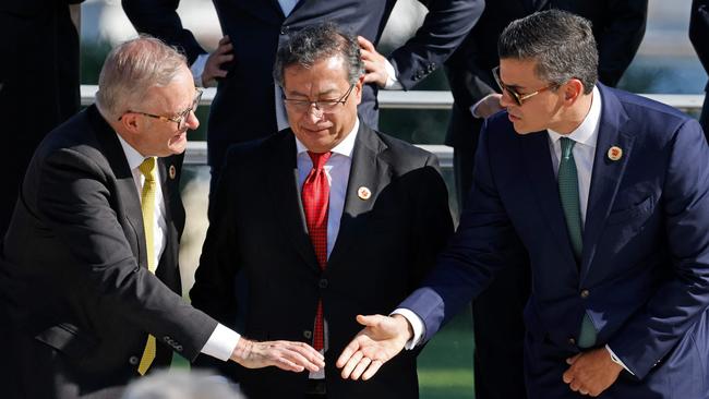 (L to R) Australia's Prime Minister Anthony Albanese, Colombia's President Gustavo Petro, and Paraguay's President Santiago Pena. Picture: AFP